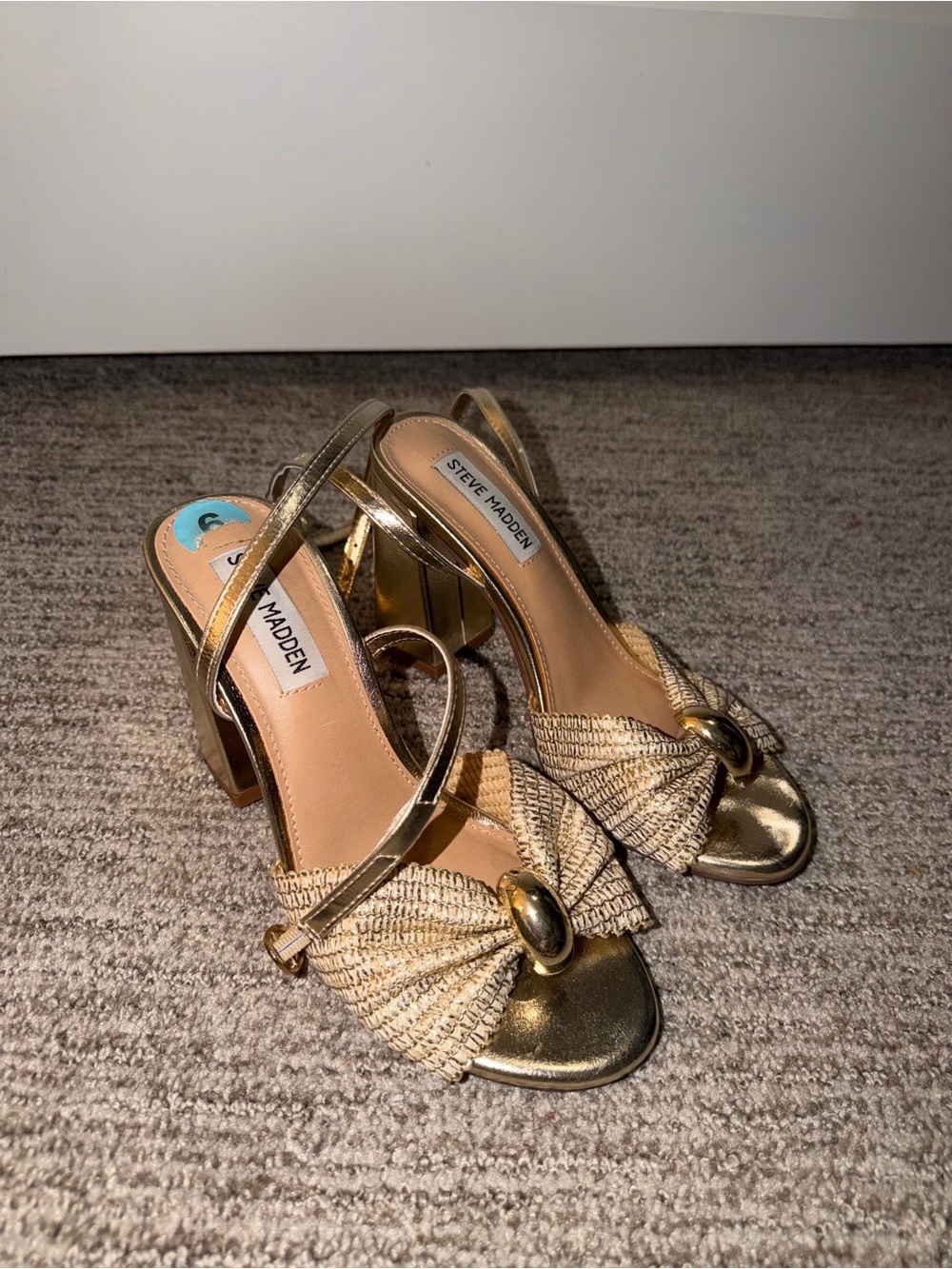 Steve Madden Metallic Gold Slingback Heels with Raffia Bow